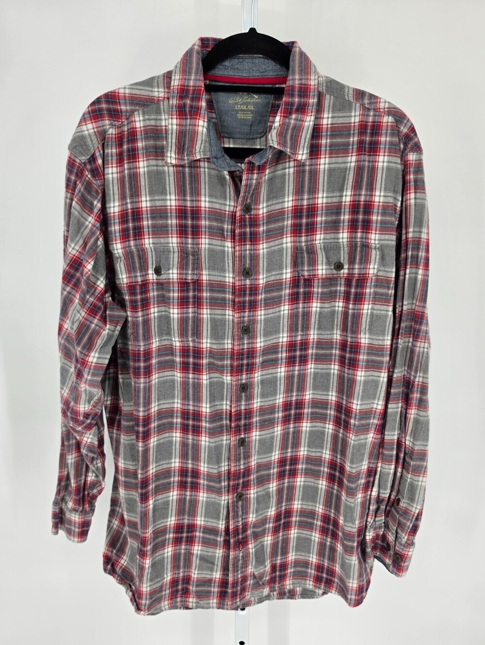 Bob Timberlake Mens Sz LT Long Sleeve Button Up Flannel Shirt Red Gray Plaid